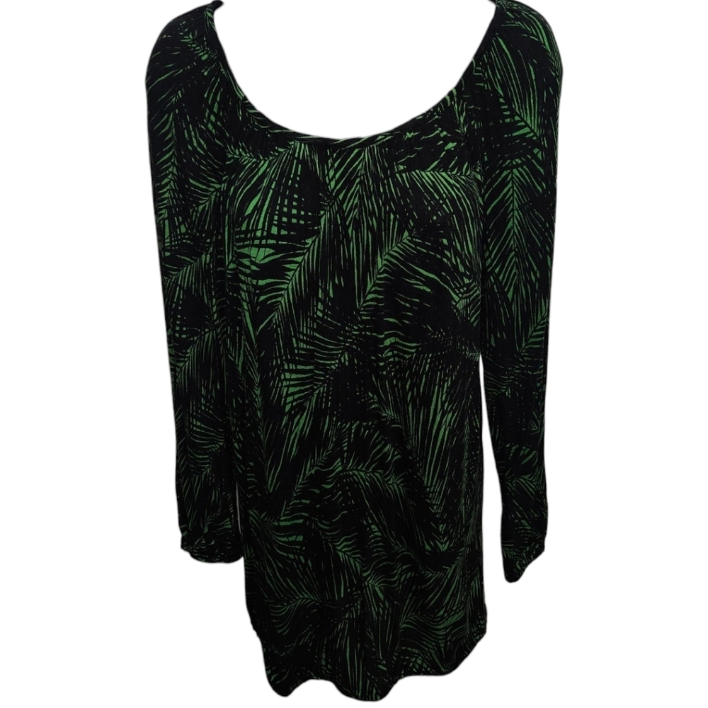 MICHAEL Michael Kors Palm Leaf Printed Elastic Scrunch 3/4 Sleeve Top